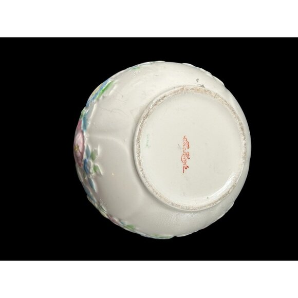 Vintage Japanese Hand Painted Raised Floral Lidded Powder Dresser Jar Ceramic 5" - Picture 6 of 10